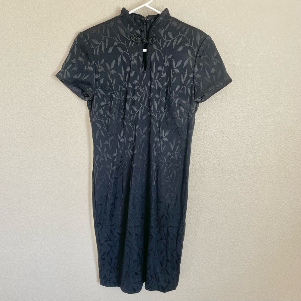 Vintage David Warren Asian Inspired Classic Black Mandarin Collar Dress 4P